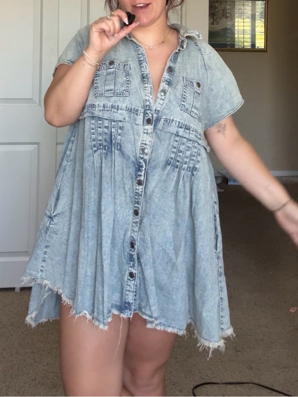 Free People Denim Button-Front Dress - Picture 2 of 3